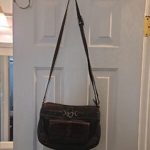 Brighton Black and Brown Vintage Leather Handbag